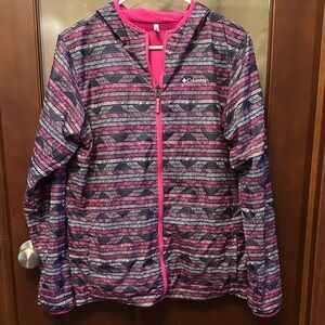Columbia Pink and Gray Reversible Striped Youth Jacket